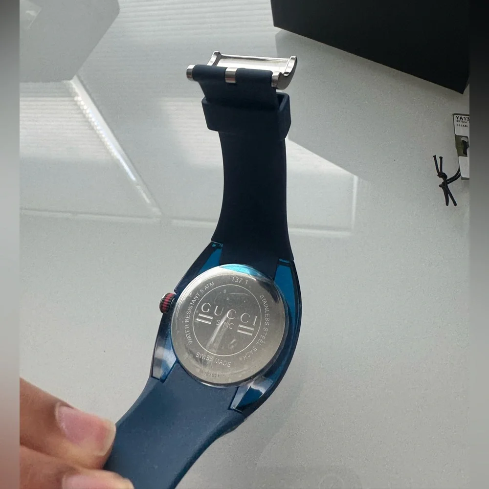Gucci Swiss Made Stainless Steel Blue & Rubber Sport Watch NWT Boxed Monogram